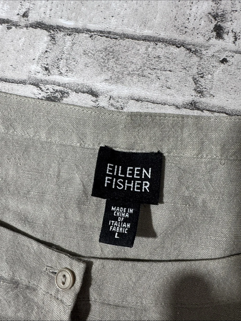 Eileen Fisher womens L Large light tan linen blend button up lightweight jacket